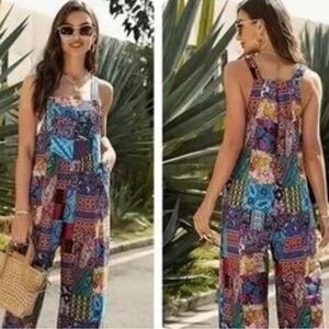 NWOT Colorful Patchwork overalls/ Jumpsuit